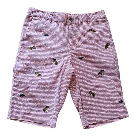 POLO RALPH LAUREN Slim Stretch Seersucker Bulldog Shorts White/Pink - Size 16 - Picture 1 of 8